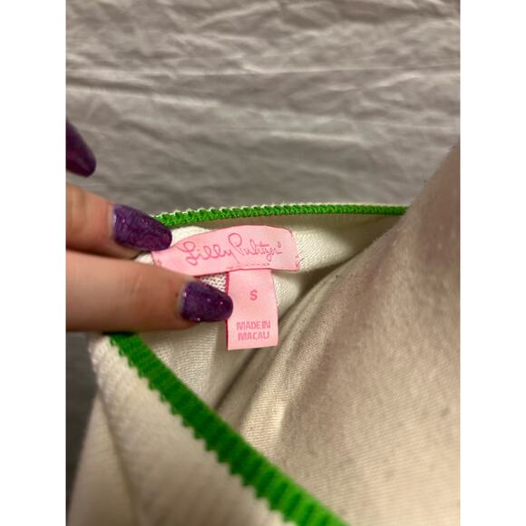 Lilly Pulitzer Women's Pink, Green, and White Jumper Size Small - Picture 5 of 5